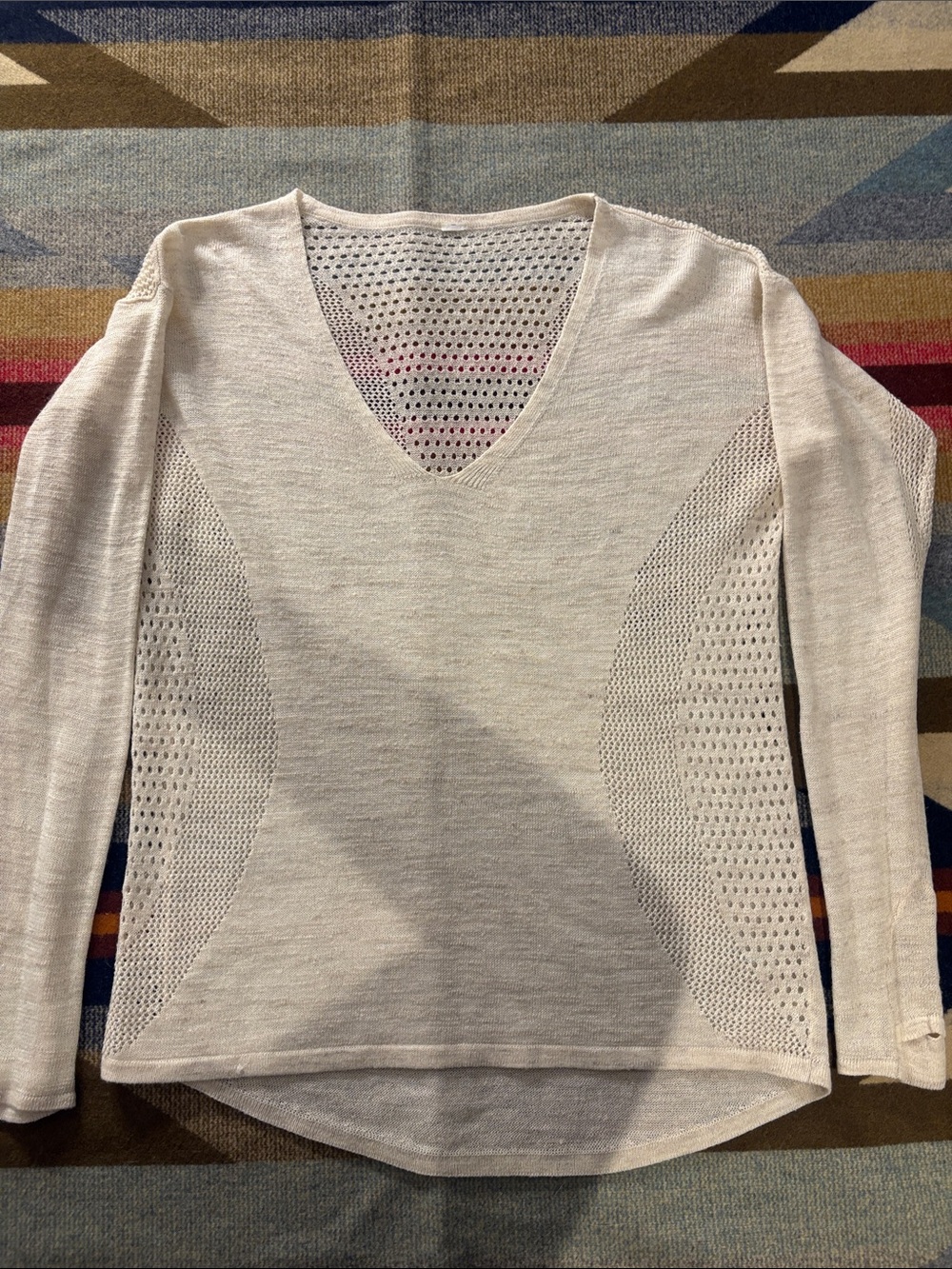 lululemon athletica Cream V-Neck Mesh-Panel Sweater